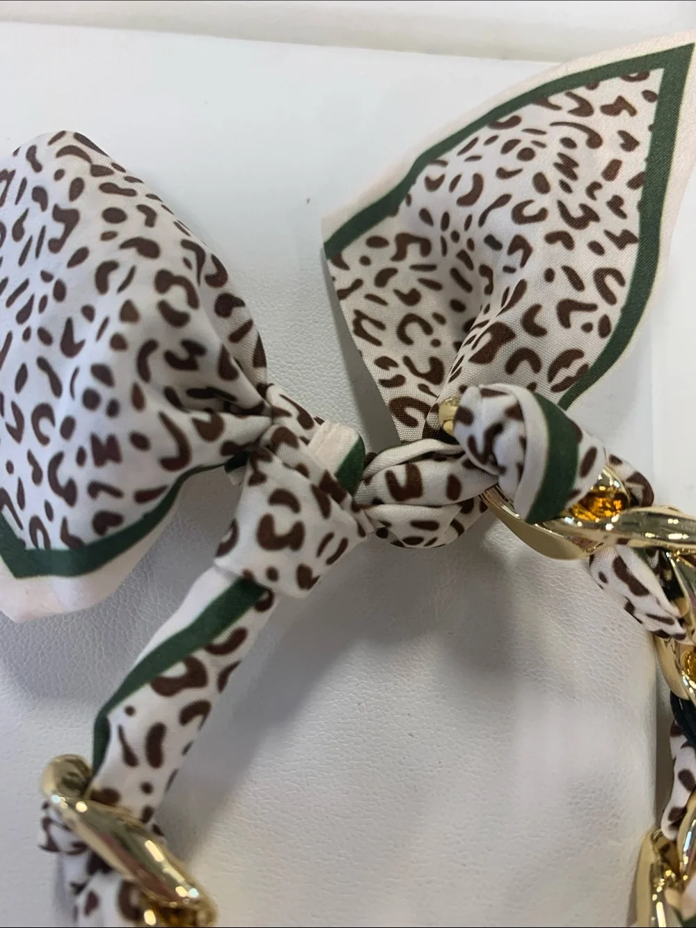 Piper K Gold Chain Scarf Bracelet Cheetah White, Brown and Green Trim